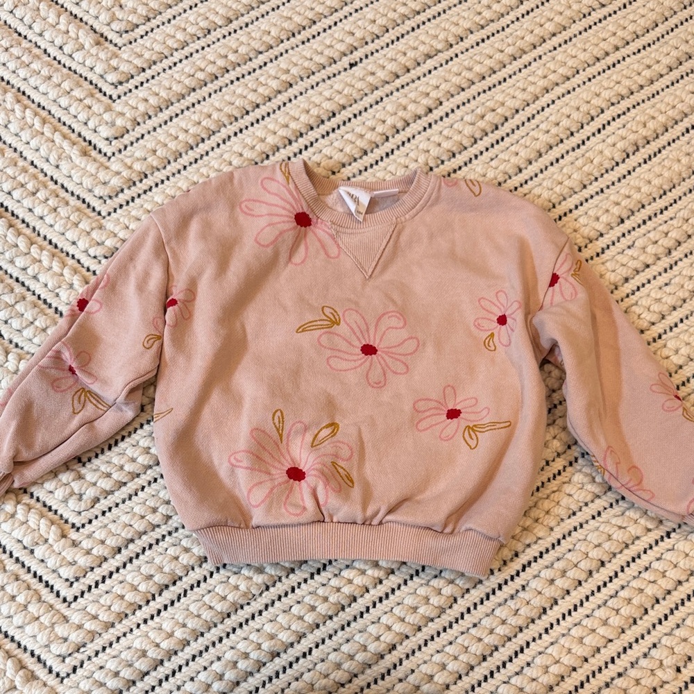 Zara Dusty Pink Floral Crewneck Sweatshirt with Red & Yellow Size 3-4
